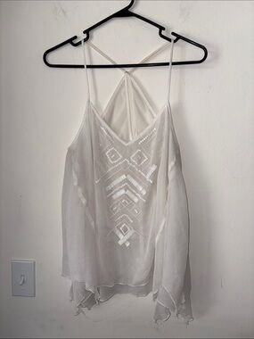 Hollister White Beaded V-Neck Spaghetti Strap Cami